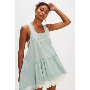 Icy blue tunic top with Lace Trim.